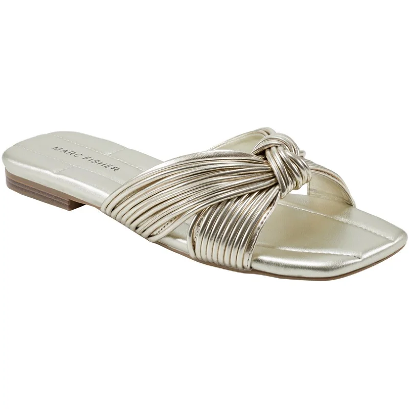 Women's Rhinestone - Embellished Open - Toe Sandals in Silver for a Glamorous Party LookMarc Fisher Womens Laury Knot-Front Strappy Slide Sandals