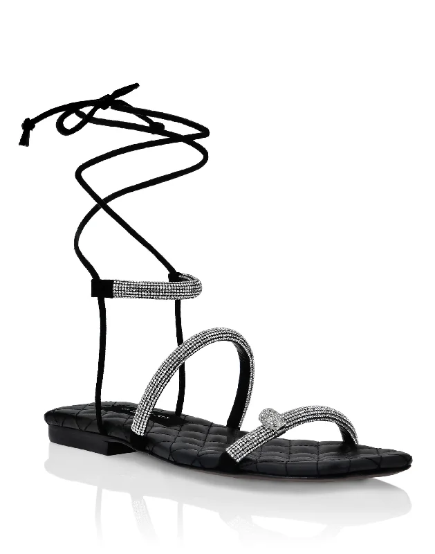 Elastic - Strap Women's Sandals with a Padded Toe in Teal for Easy On - and - OffMatelasse Sandals Flat with Crystals