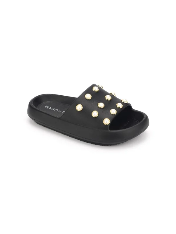 Women's Sandals with a Glitter - Coated Strap in Gold for a Sparkly Summer OutfitMello Eva Pearl Womens Embellished Comfort Insole Slide Sandals