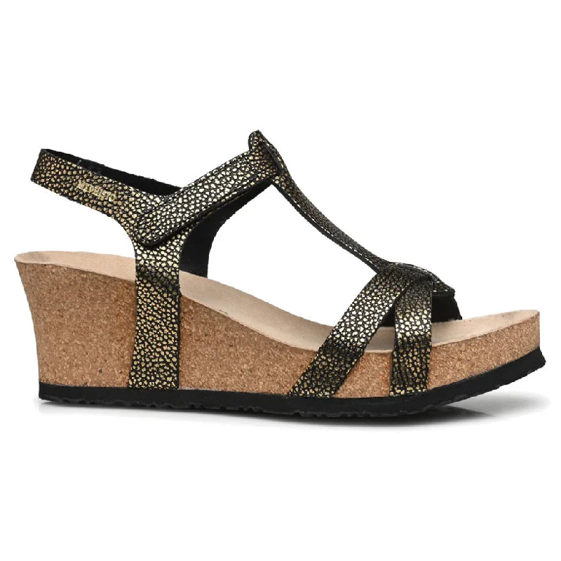 Waterproof Women's Rubber Beach Sandals with Arch Support in Blue for Water ActivitiesLiviane Full Grain Metallic Leather Women's Strappy Wedge Sandals