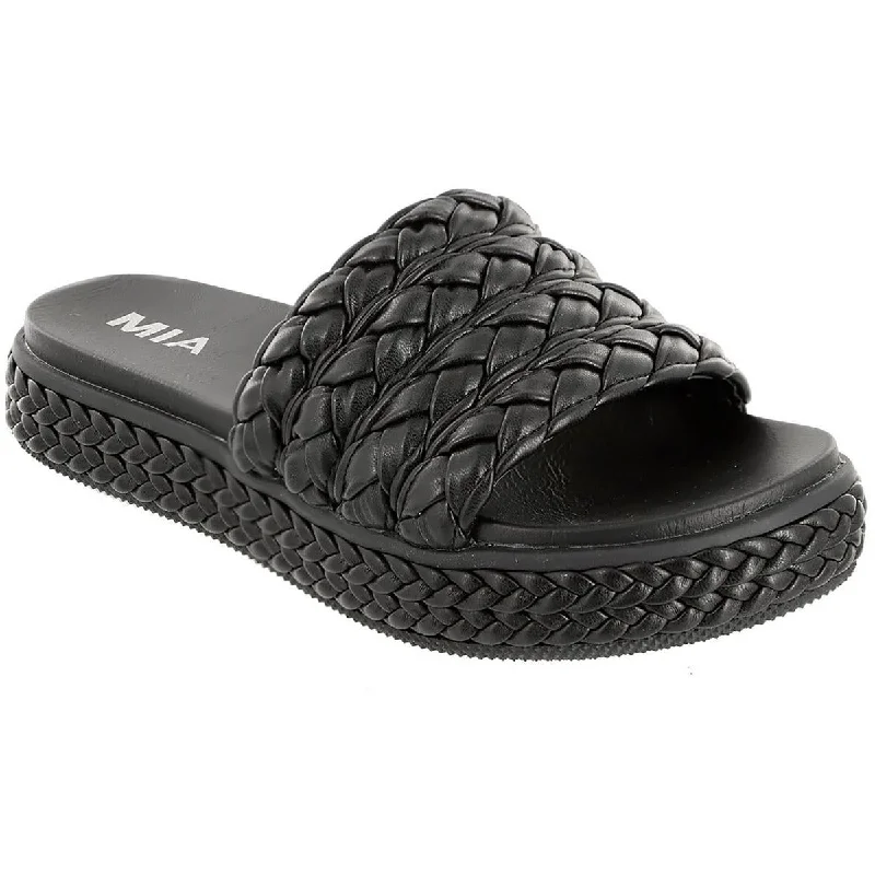 Plus Size Women's Wide - Width Platform Sandals in Black for Added Comfort and HeightMia Womens Bri Braided Slip On Platform Sandals