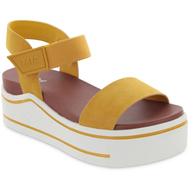 Women's Sandals with a Glitter - Coated Strap in Gold for a Sparkly Summer OutfitMia Womens Faux Leather Self losing Strap Platform Sandals