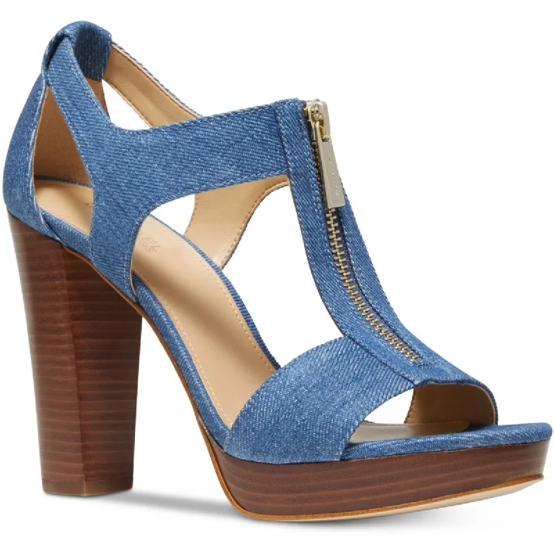 Elastic - Strap Women's Sandals with a Padded Toe in Teal for Easy On - and - OffMICHAEL Michael Kors Womens Berkley Canvas Open Toe Wedge Sandals