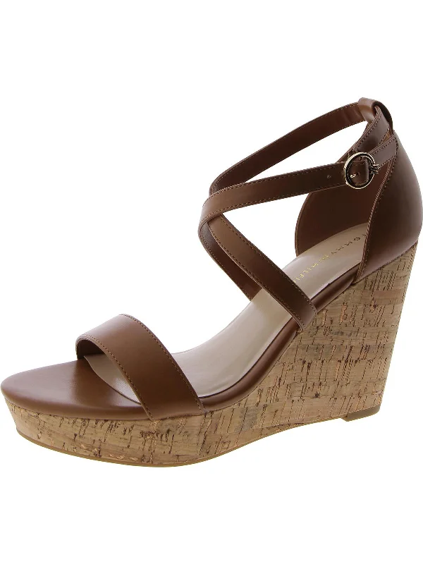 Sustainable Women's Recycled Material Sandals in Beige for Eco - Conscious ShoppersMissa Womens Faux Leather Ankle Strap Wedge Sandals