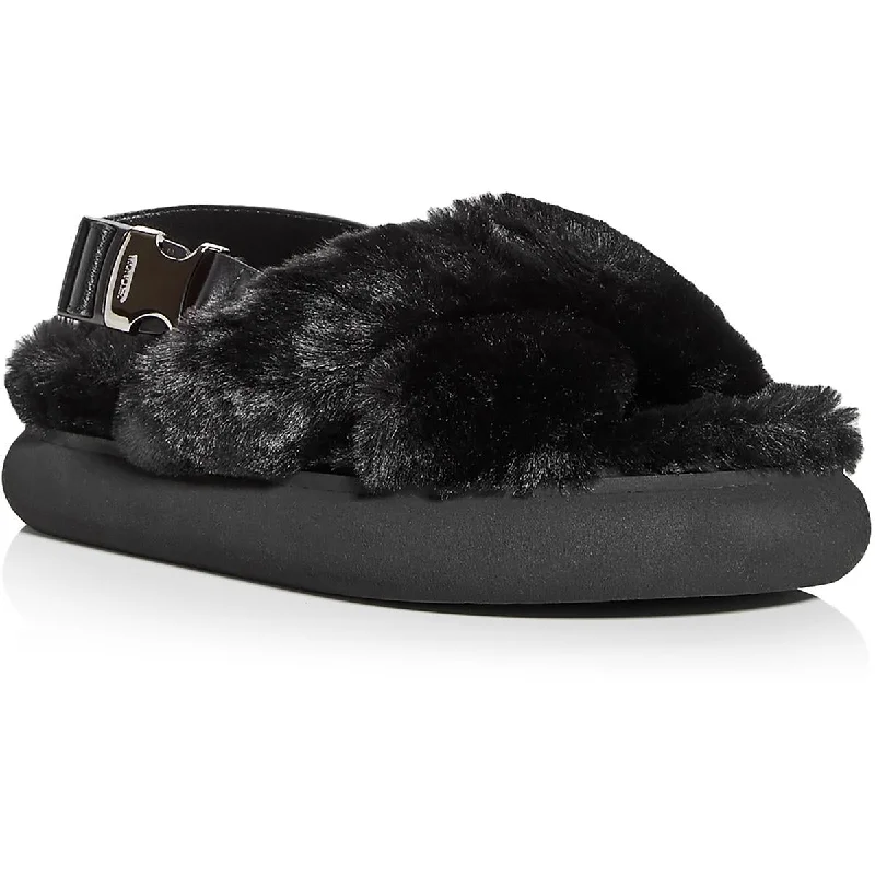 Sustainable Women's Recycled Material Sandals in Beige for Eco - Conscious ShoppersMoncler Womens Solarisse Fur Leather Faux Fur Slingback Sandals