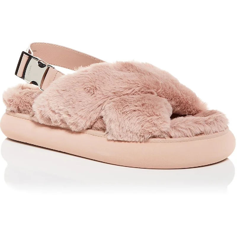 Waterproof Women's Rubber Beach Sandals with Arch Support in Blue for Water ActivitiesMoncler Womens Solarisse Fur Leather Warm Slingback Sandals