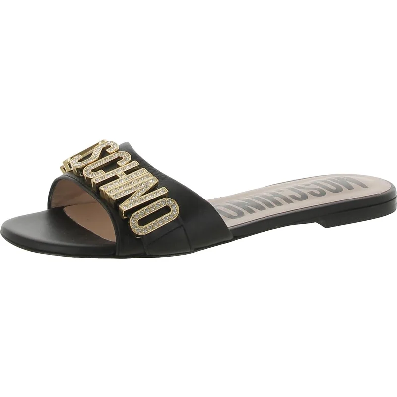 Adjustable Strap Women's Sandals with a Padded Heel in Pink for a Custom FitMoschino Womens Logo Leather Slide Sandals