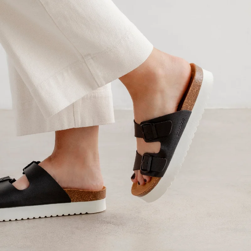 Elastic - Strap Women's Sandals with a Padded Toe in Teal for Easy On - and - OffMuro Two-Strap Vegan Leather Platform Cork Sandal - Black