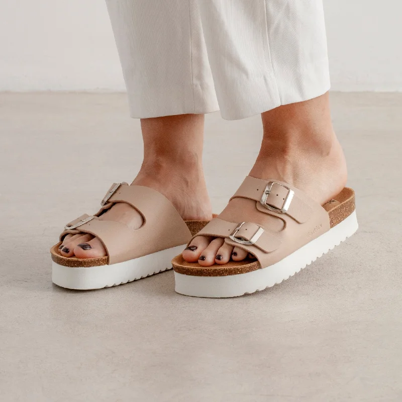 Women's Thong Sandals with a Beaded Design in Multicolor for a Beachy AestheticMuro Two-Strap Vegan Leather Platform Cork Sandal - Nude
