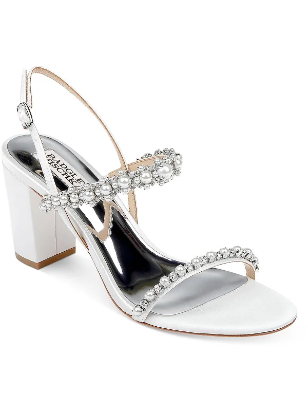 Women's Strappy Gladiator Sandals with Buckle Closures in Tan for a Boho LookNatasha Womens Satin Adjustable Block Heel