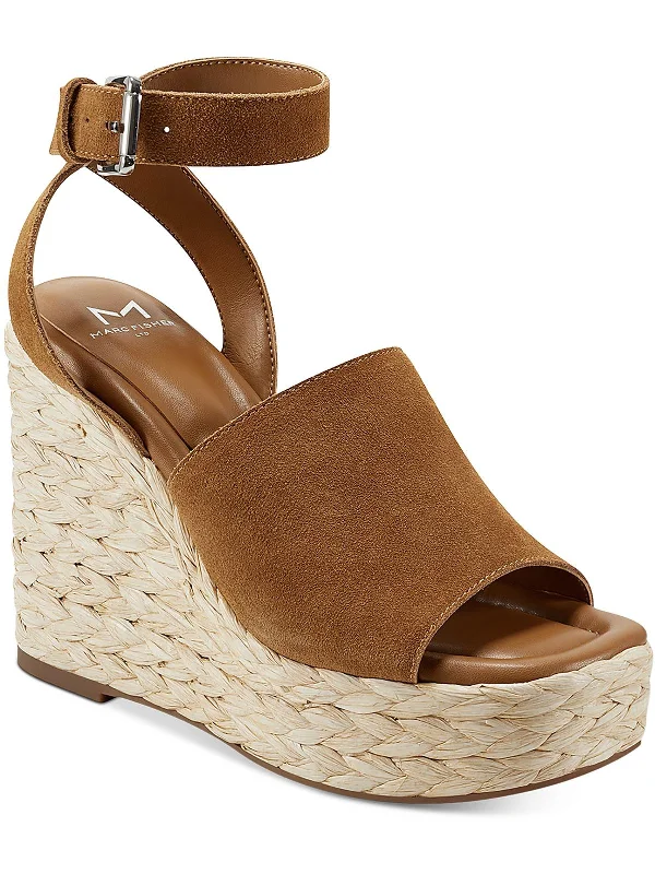 Plus Size Women's Wide - Width Platform Sandals in Black for Added Comfort and HeightNelly Womens Suede Woven Wedge Sandals