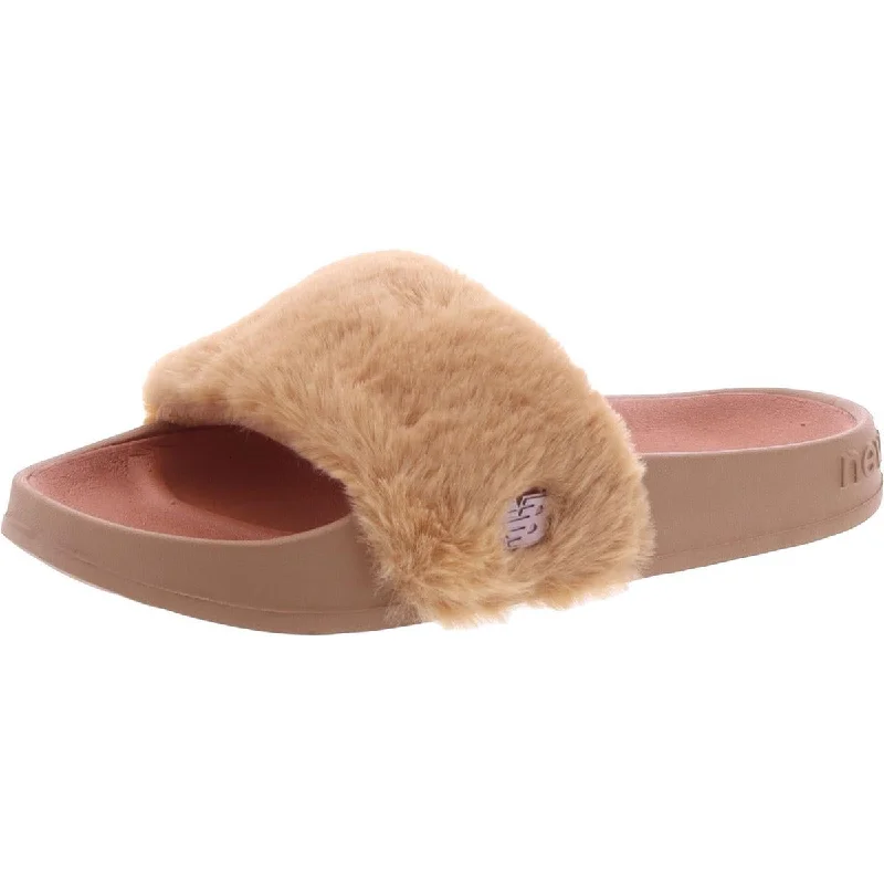 Waterproof Women's Rubber Beach Sandals with Arch Support in Blue for Water ActivitiesNew Balance Womens 200 Fuzzies Faux Fur Footbed Slide Sandals