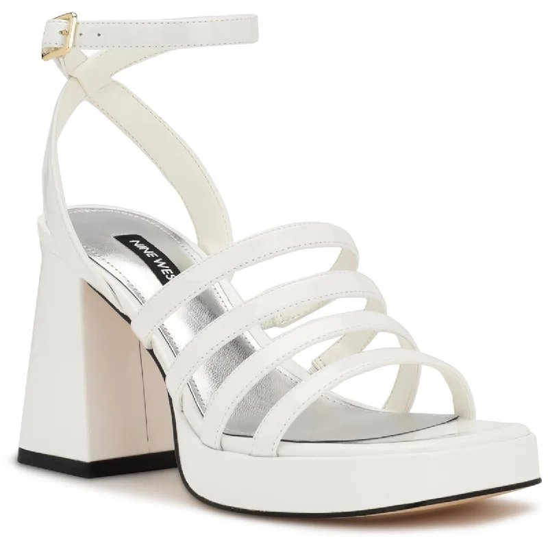Women's Flat Slide Sandals with a Memory Foam Insole in White for All - Day ComfortNine West Womens Teriss3 Patent Strappy Block Heel