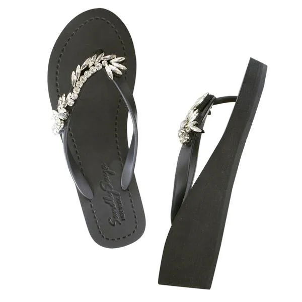 Orthopedic Women's Sandals with Arch Support in Gray for Foot HealthNomad - Rhinestone Mid Wedge Flip Flops