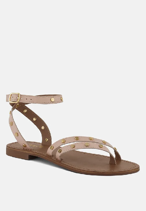 Women's Sandals with a Floral - Printed Upper in Pink for a Feminine Spring LookOPRAH Studs Embellished Flat Sandals in Beige