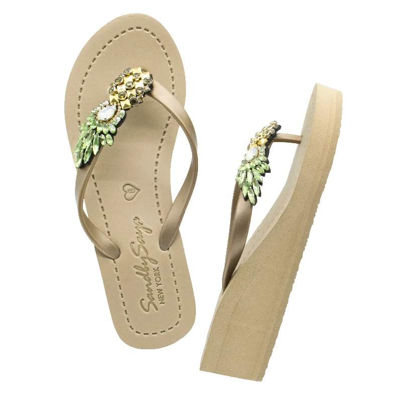 Sustainable Women's Recycled Material Sandals in Beige for Eco - Conscious ShoppersPineapple - Rhinestone Mid Wedge Flip Flops