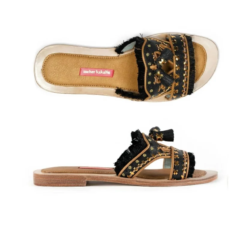Lightweight Women's Mesh - Paneled Sandals in Yellow for BreathabilityQueen Gobi Slide In Black