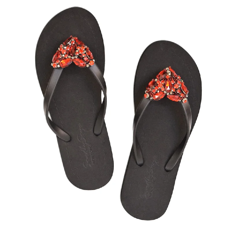 Sustainable Women's Recycled Material Sandals in Beige for Eco - Conscious ShoppersRed Heart - Rhinestone Flat Flip Flops Sandal