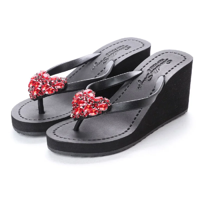 Women's Sandals with a Wedge Heel and a Tassel Detail in Orange for a Trendy LookRed Heart - Rhine Stone Embellished Women's High Wedge Flip Flops Sandal