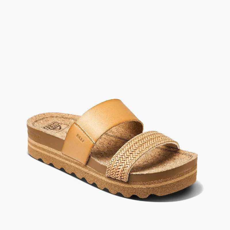 Women's Flat Slide Sandals with a Memory Foam Insole in White for All - Day ComfortReef Sandals Woman Vegan Leather Two Strap Slide