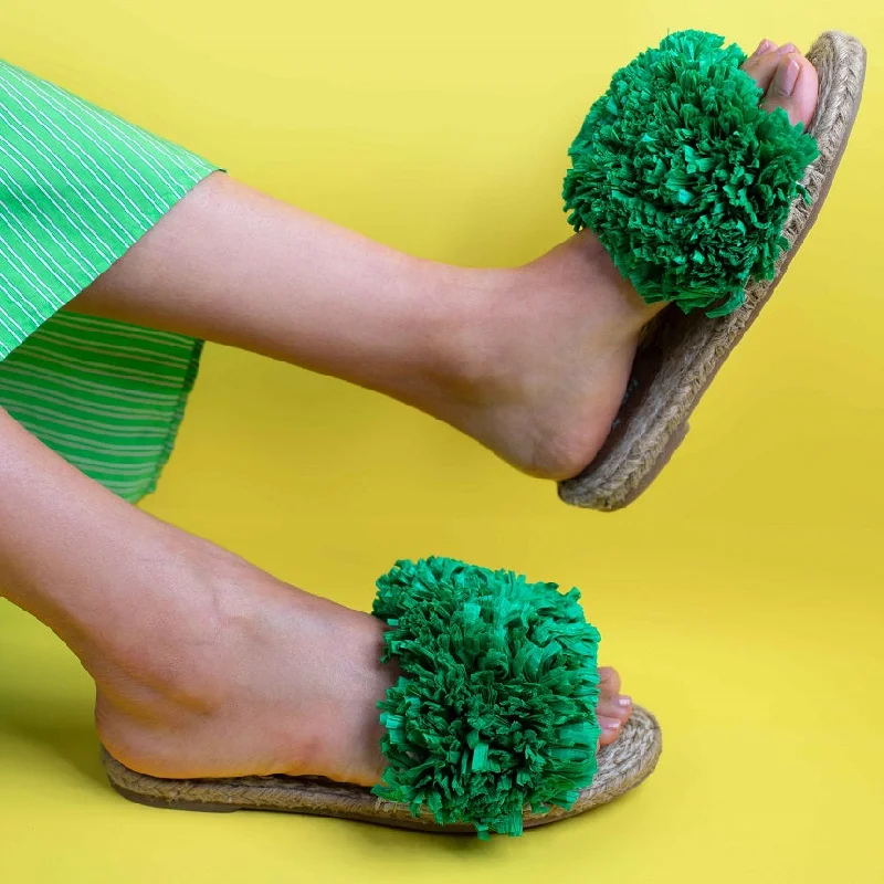 Women's Sandals with a Glitter - Coated Strap in Gold for a Sparkly Summer OutfitRhim Jhim Sandals Kelly Green-Open Toes Flats