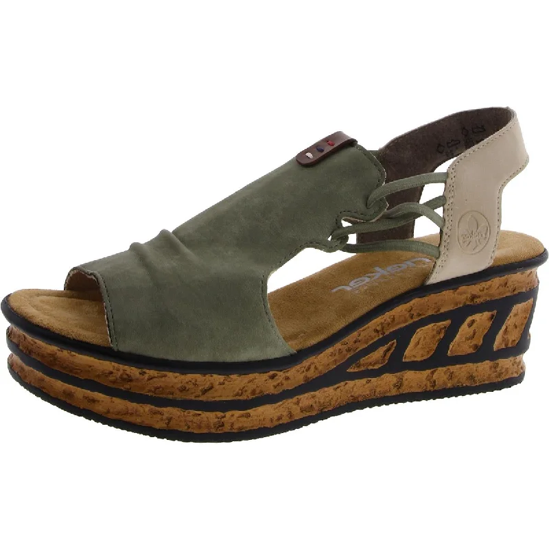Women's Cork - Soled Espadrille Sandals with a Rope - Trimmed Upper in Navy for a Summer VibeRieker Womens Rose 75 Faux Leather Slingback Wedge Sandals
