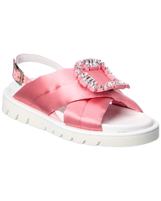 Child - Friendly Women's Sandals with a Secure Buckle in Purple for Moms on the GoRoger Vivier Viv' Winter Puffy Strass Buckle Satin Sandal