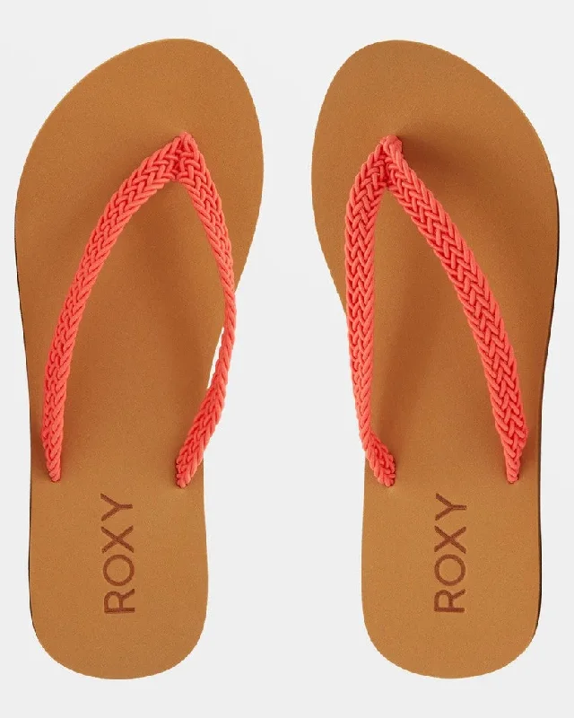 Women's Leather - Strapped Sandals with a Braided Detail in Brown for a Rustic AppealRoxy Sandals Woman Braided Straps Upper