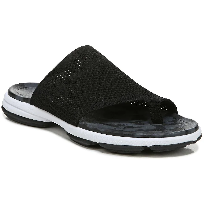 Plus Size Women's Wide - Width Platform Sandals in Black for Added Comfort and HeightRyka Womens Desi Knit Toe Loop Slide Sandals
