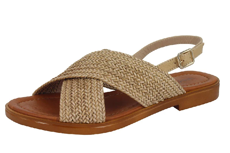 Women's Strappy Gladiator Sandals with Buckle Closures in Tan for a Boho LookOWEN  -  GABRIELA  ARENA