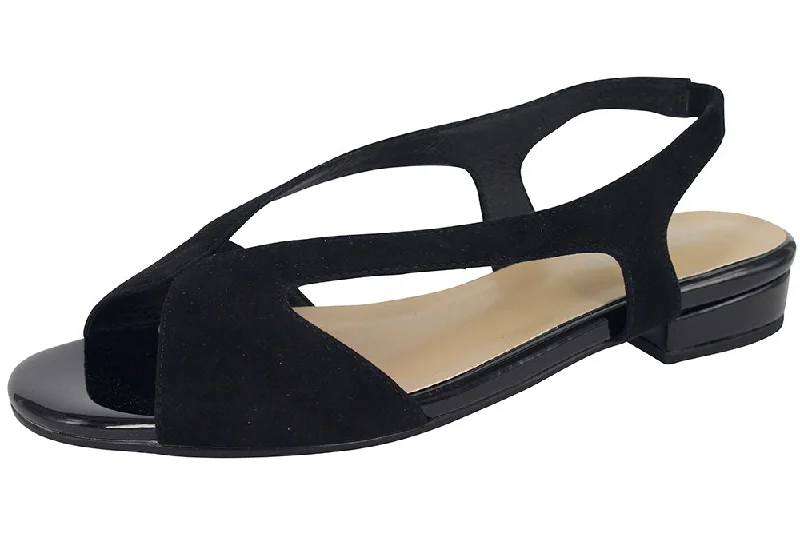 Women's Rhinestone - Embellished Open - Toe Sandals in Silver for a Glamorous Party Look734 - SUEDE / PATENT BLACK