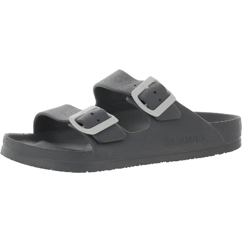 Women's Rhinestone - Embellished Open - Toe Sandals in Silver for a Glamorous Party LookSAGUARO Womens Slip-On Footbed Slide Sandals