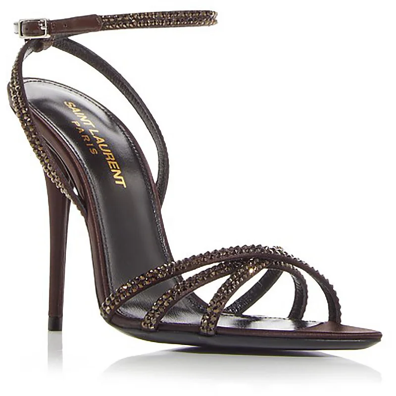 Plus Size Women's Wide - Width Platform Sandals in Black for Added Comfort and HeightSaint Laurent Womens Satin Embellished Strappy Sandals