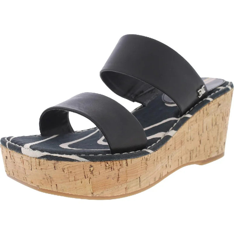 Plus Size Women's Wide - Width Platform Sandals in Black for Added Comfort and HeightSam Edelman Womens Alissa Leather Cork Wedge Sandals
