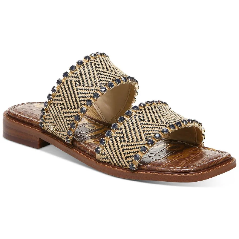 Women's Flat Slide Sandals with a Memory Foam Insole in White for All - Day ComfortSam Edelman Womens Hopie Embellished Square Toe Slide Sandals