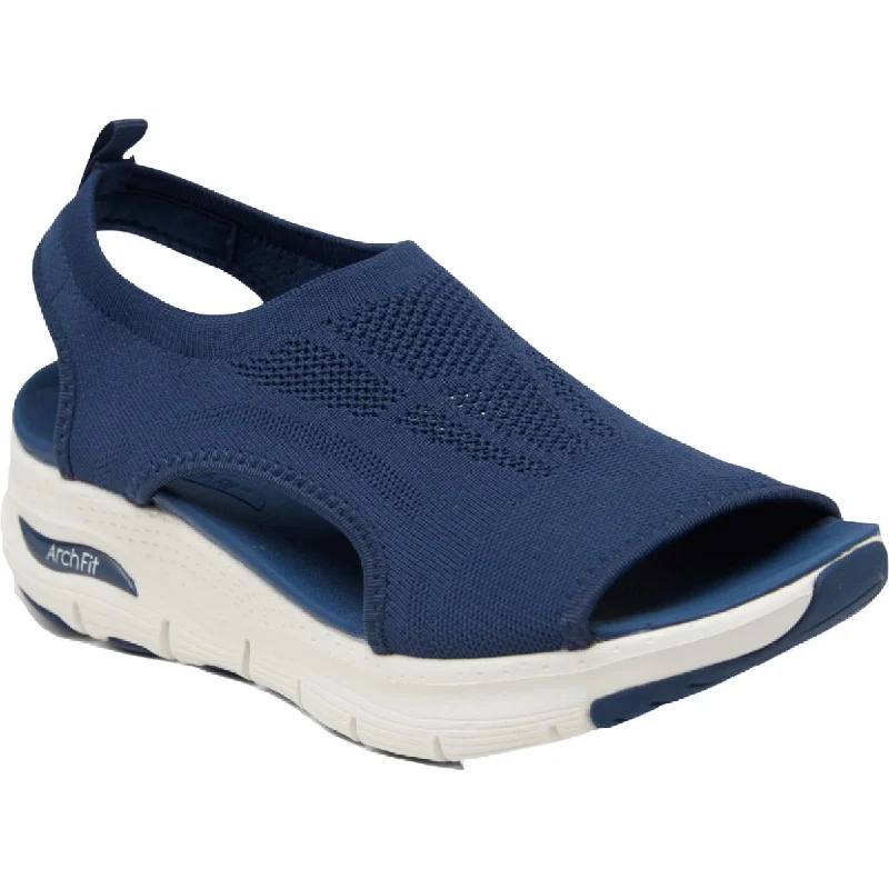 Women's Cork - Soled Espadrille Sandals with a Rope - Trimmed Upper in Navy for a Summer VibeSkechers Womens Arch Fit-City Catch Knit Slingback Wedge Sandals