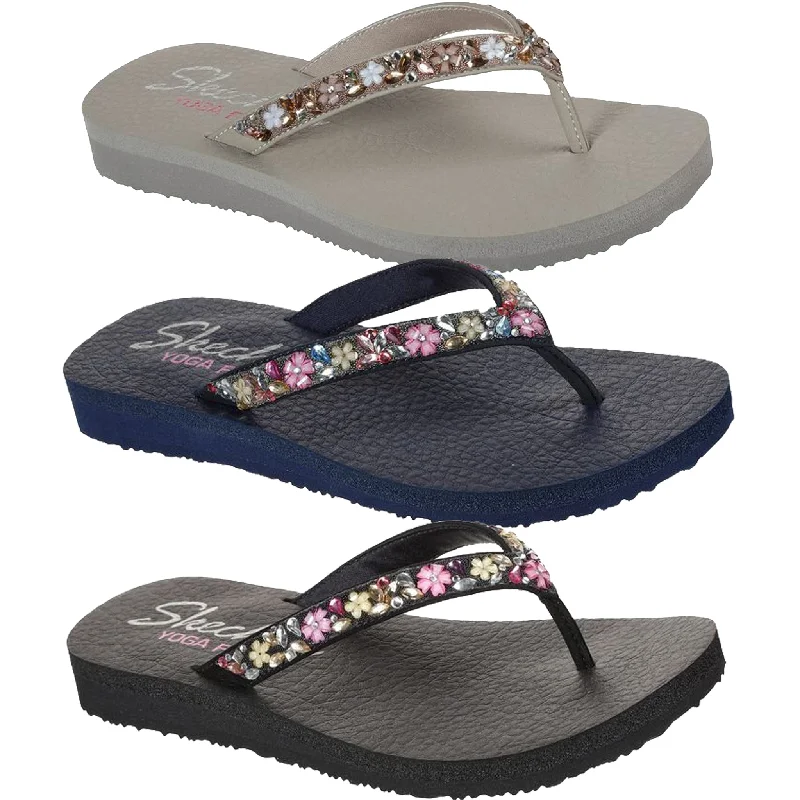 Women's Cork - Soled Espadrille Sandals with a Rope - Trimmed Upper in Navy for a Summer VibeSkechers Women's 119153 Meditation Daisy Garden Vegan Yoga Foam Thong Sandals