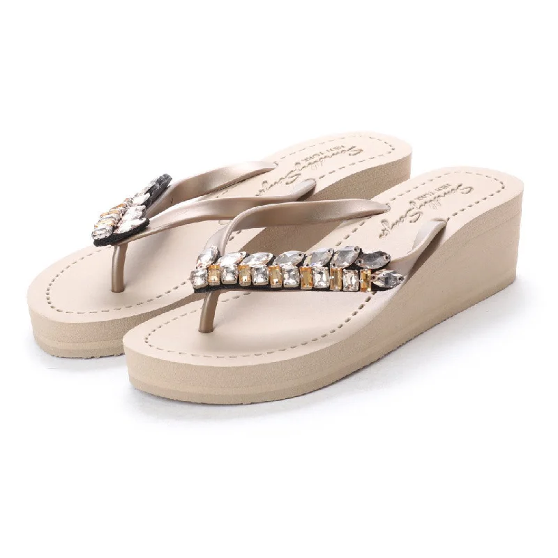 Women's Flat Slide Sandals with a Memory Foam Insole in White for All - Day ComfortSmith - Rhinestone Mid Wedge Flip Flops
