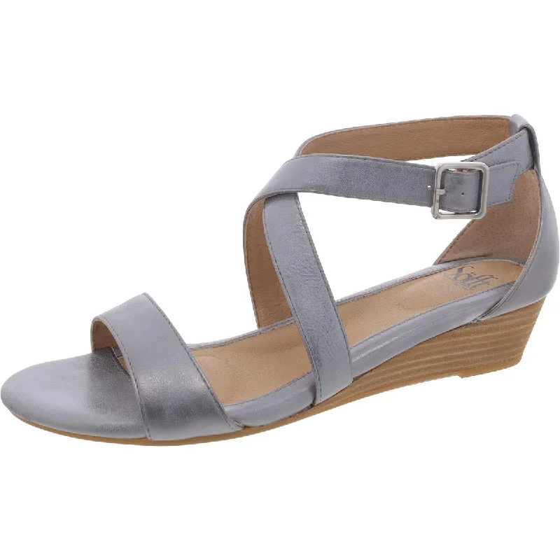 Plus Size Women's Wide - Width Platform Sandals in Black for Added Comfort and HeightSofft Womens Innis Leather Ankle Strap Wedge Sandals