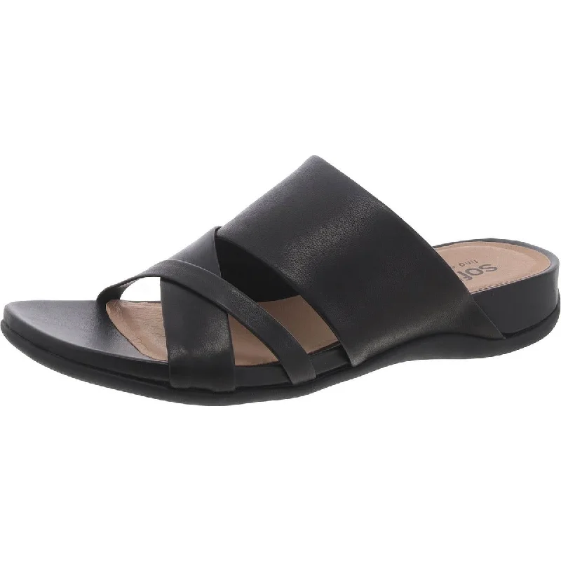 Plus Size Women's Wide - Width Platform Sandals in Black for Added Comfort and HeightSoftWalk Womens Taraz  Leather Wedge Slide Sandals