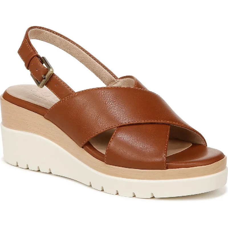 Women's Strappy Gladiator Sandals with Buckle Closures in Tan for a Boho LookSOUL Naturalizer Womens GOODTIMES SL Faux Leather Round toe Wedge Sandals