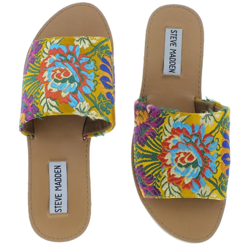 Sustainable Women's Recycled Material Sandals in Beige for Eco - Conscious ShoppersSteve Madden Womens Grace Open Toe Flat Sandals