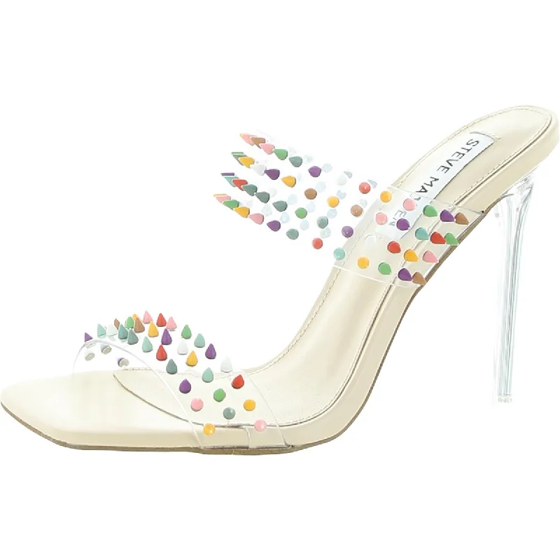 Adjustable Strap Women's Sandals with a Padded Heel in Pink for a Custom FitSteve Madden Womens Lunna Studded Square Toe Stiletto Sandals