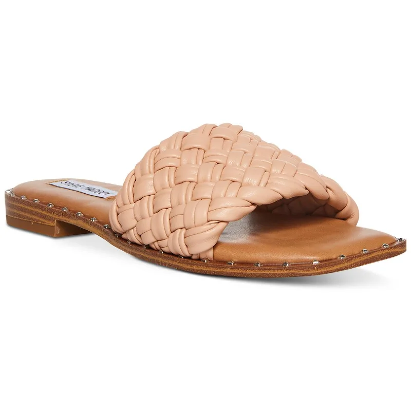 Women's Ankle - Strap Sandals with a Block Heel in Red for a Sophisticated StyleSteve Madden Womens Santina Faux Leather Woven Slide Sandals