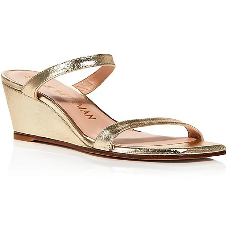 Shock - Absorbing Women's Sandals with a Soft Insole in Black for Active LifestylesStuart Weitzman Womens Aleena 50 Wedge Leather Slip On Slide Sandals