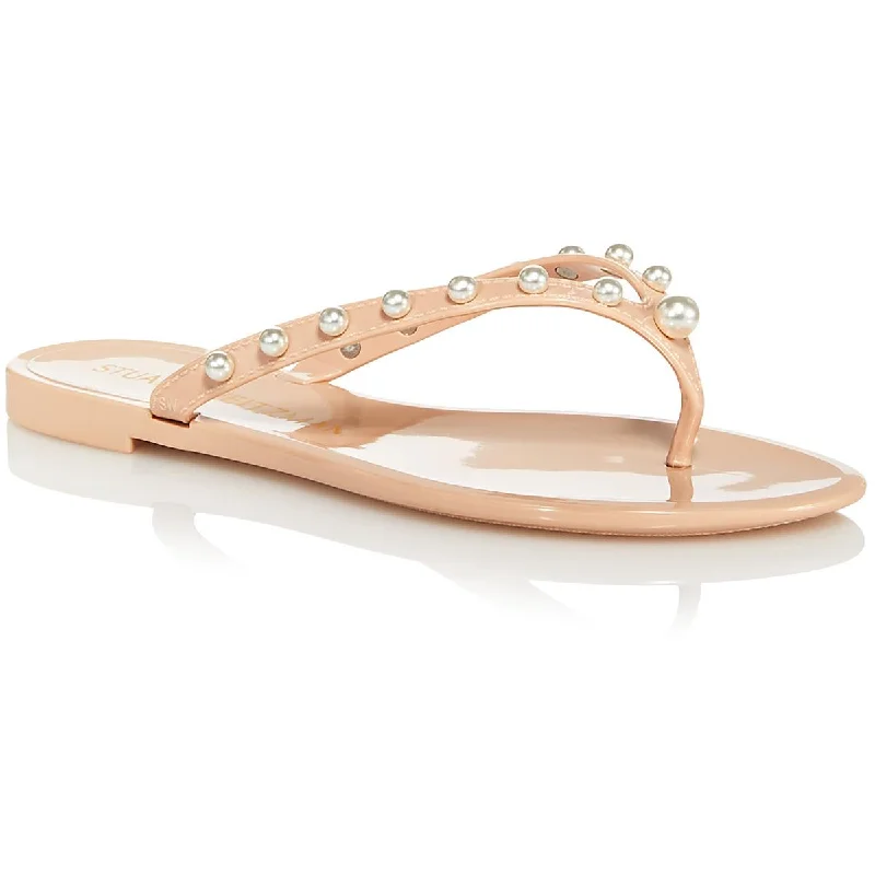 Women's Flat Slide Sandals with a Memory Foam Insole in White for All - Day ComfortStuart Weitzman Womens Embellished Slip On Flip-Flops