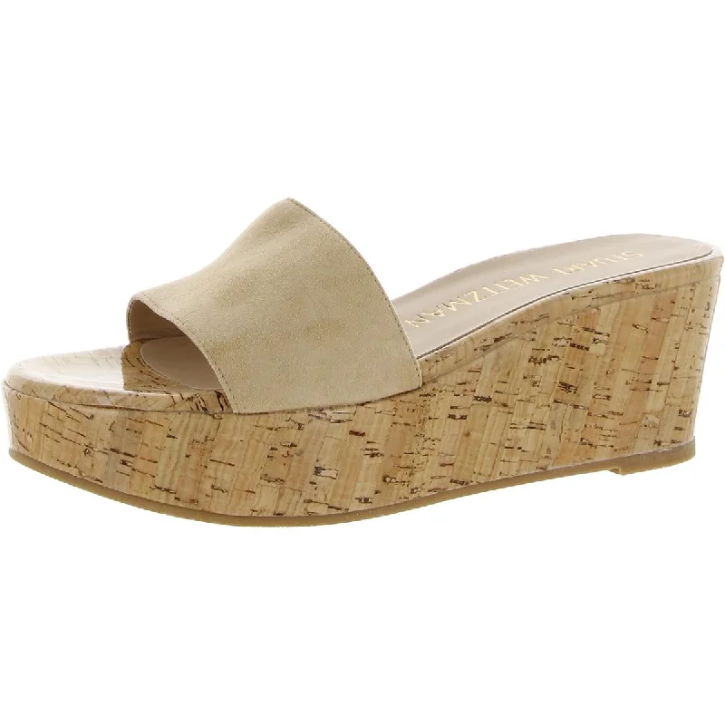 Sustainable Women's Recycled Material Sandals in Beige for Eco - Conscious ShoppersStuart Weitzman Womens Summer Suede Open Toe Wedge Sandals
