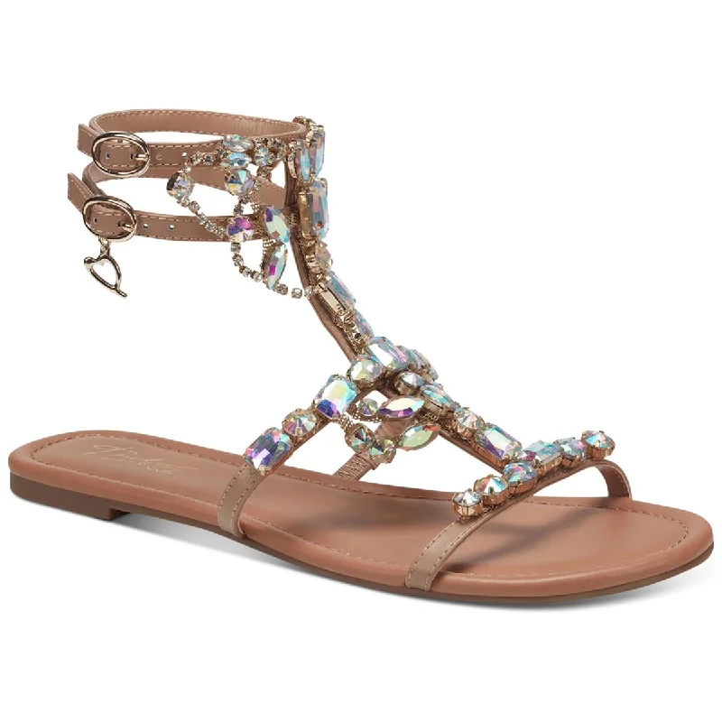 Adjustable Strap Women's Sandals with a Padded Heel in Pink for a Custom FitThalia Sodi Womens Jenesis Rhinestone Faux Leather Gladiator Sandals