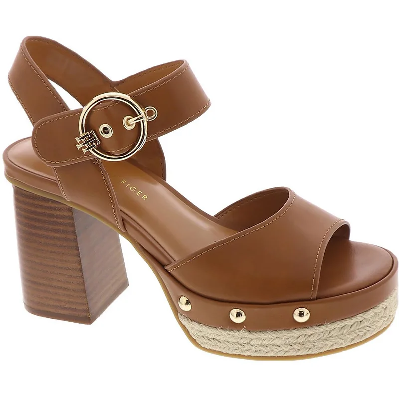 Women's Cork - Soled Espadrille Sandals with a Rope - Trimmed Upper in Navy for a Summer VibeTommy Hilfiger Womens Genita Faux Leather Block Heel Platform Sandals
