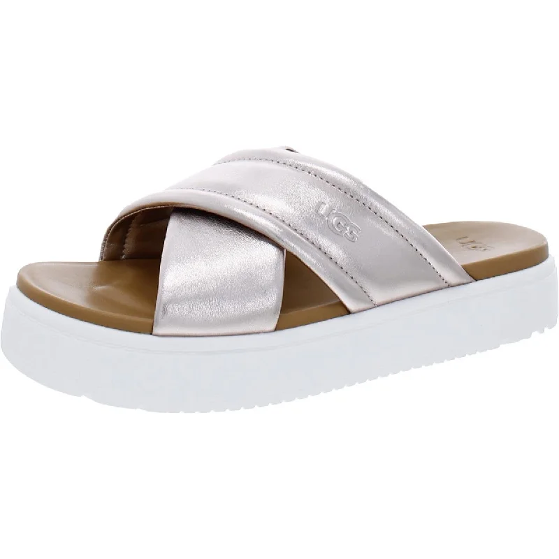 Adjustable Strap Women's Sandals with a Padded Heel in Pink for a Custom FitUgg Womens Zayne Crossband Leather Metallic Slide Sandals